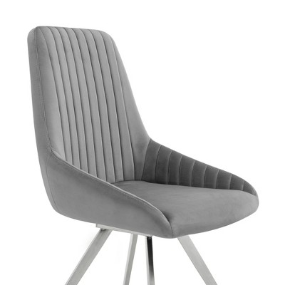 Contemporary Gray Velvet Upholstered Swivel Dining Chair