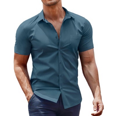 COOFANDY Men's Muscle Fit Dress Shirt Short Sleeve Button Down Shirts with Pocket