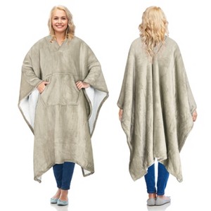 Women's Fuzzy Plush Fleece Full Lined Wrap Sweaters, Adult Wearable Blanket Cape, Super Warm Soft Cozy Gift for her - Catalonia - 1 of 4