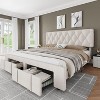 Velvet Upholstered Bed Frame with Storage Drawers, Platform Design with Solid Wooden Slats Support, No Box Spring Required. - 3 of 4