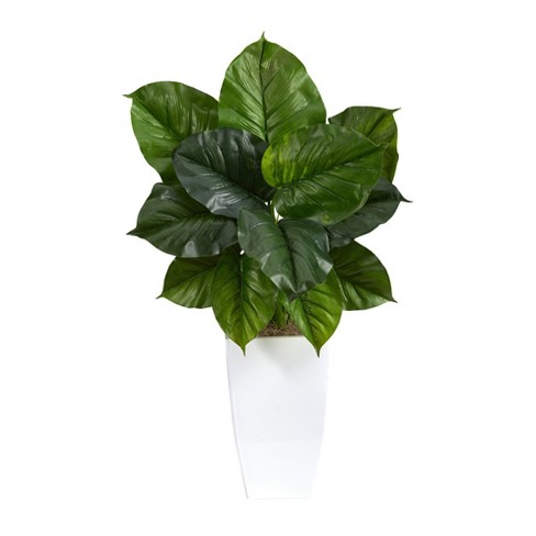 Nearly Natural 34-in Large Philodendron Leaf Artificial Plant in White Metal Planter - image 1 of 4