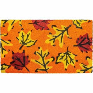 HomeRoots 17" X 29" Orange Black and Yellow Coir Leaves Outdoor Fall Door Mat - 1 of 3