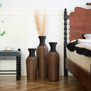 ORRD Beige & Black Floor Vase Set of 3, Artificial Vine Pattern PVC Vases for Farmhouse & Modern Home Decor - 1 of 4
