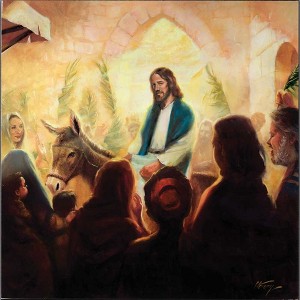 Jesus Astride Donkey in Crowd Neutral Tone 16.5 x 18.5 Wood Wall Sign Plaque - 1 of 1