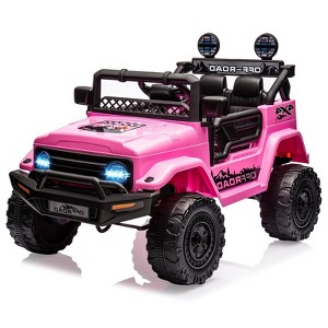 Electric Car for Kids, 12V Ride on Truck Car with Remote Control Spring Suspension, LED Lights, Music, 3 Speeds - 1 of 4