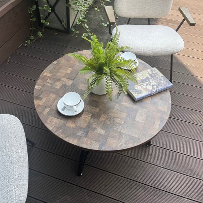 Vynxaria Modern Round Coffee Tables with Black Metal Frame