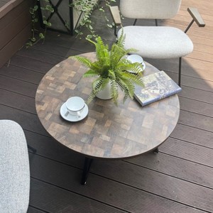 Vynxaria Modern Round Coffee Tables with Black Metal Frame - 1 of 4