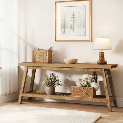 Lirago 70.9" Farmhouse Console Table Extra Long 2 Tier Rustic Entryway Sofa Table for Living Room Hallway Space Saving Storage Brown