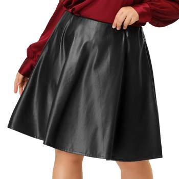 Agnes Orinda Women's Plus Size PU A-Line Versatile Flared Party Skirts