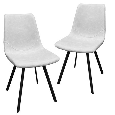 LeisureMod Markley Dining Chairs Modern Leather Kitchen Side Chairs with Metal Legs Set of 2