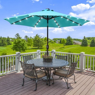 Sonkuki 9ft LED Round Outdoor Patio Market Umbrella w/Aluminum Pole and 8 Sturdy Ribs