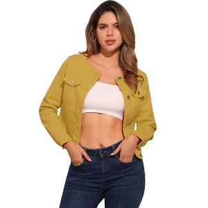 INSPIRE CHIC Women's Button Down Collarless Long Sleeve Jean Jackets - 1 of 4