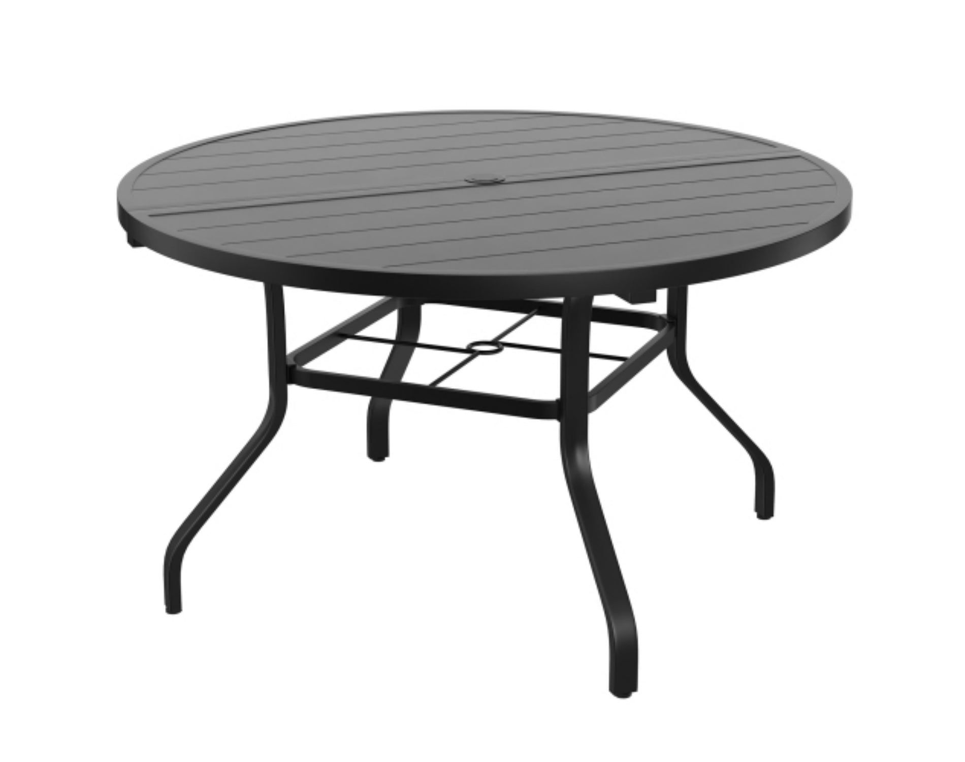 47 Inch Black Round Patio Dining Table with Umbrella Hole, Weather-Resistant Metal Outdoor Table for Backyard Poolside