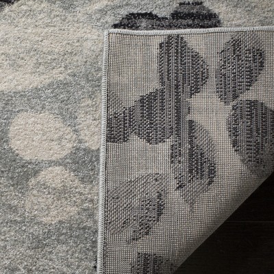Grey and Black Floral Synthetic Rectangular Area Rug