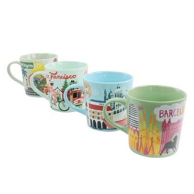 Gibson Home City Lights 4 Piece Assorted 17oz Ceramic Mugs