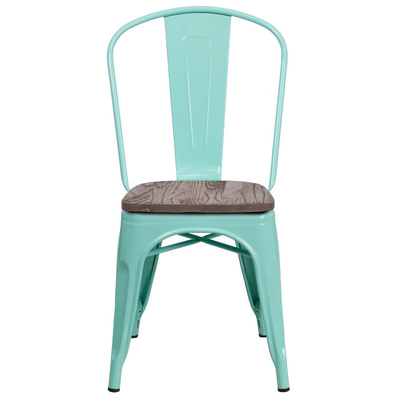 Emma and Oliver Colorful Metal Dining Stack Chair with Wood Seat, 5 of 7