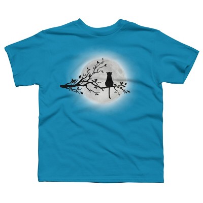 Boy's Design By Humans The Cat and The Moon By Maryedenoa T-Shirt