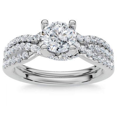 Pompeii3 1ct Infinity Diamond Engagement Wedding Ring Set 14K White Gold