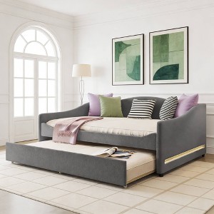 Luxystar Full Size Teddy Fleece Upholstered Daybed with LED Light and Trundle - 1 of 4