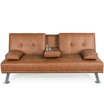 Yaheetech Convertible Faux Leather Sofa Bed Futon with Armrest