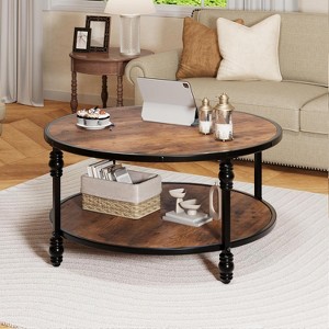 Jojoka Coffee Table with Open Storage Shelf, 2-Tier Industrial Circle Wood Center Table for Living Room,Storage - 1 of 4