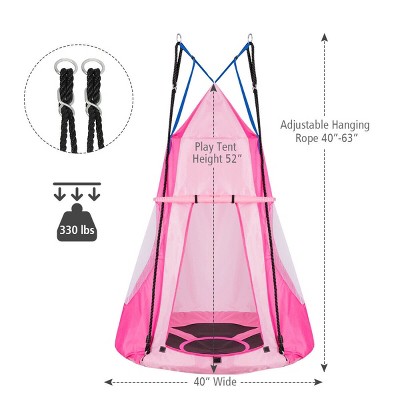 Pink 40'' Kids Hanging Chair Swing Tent with Galvanized Pipe Frame