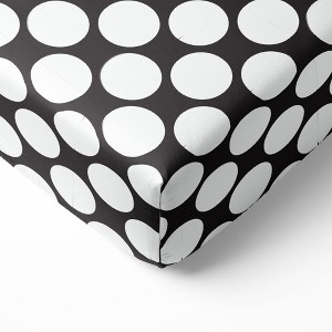Bacati - Black Large Dots 100 percent Cotton Universal Baby US Standard Crib or Toddler Bed Fitted Sheet - 1 of 4