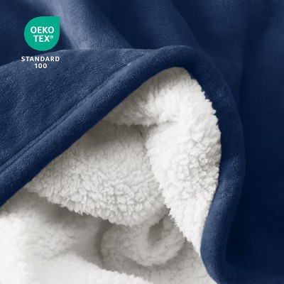 King Dark Blue Reversible Sherpa Fleece Blanket