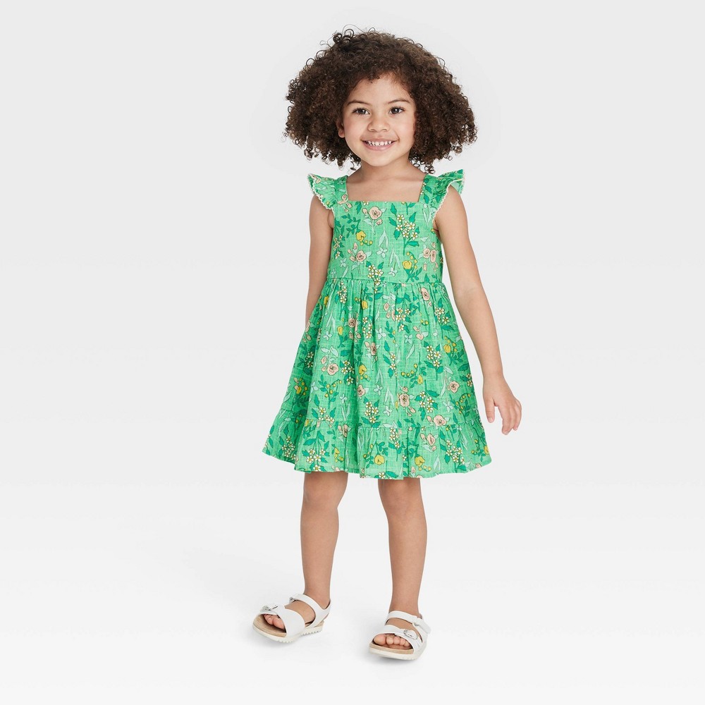 Size 3T Toddler Girls' Floral Dress - Cat & Jack Green 3T