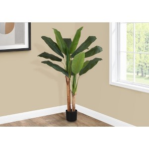 Monarch Specialties Artificial Plant 55 inch Tall Banana Tree Indoor Faux Fake Floor Greenery Potted Real Touch Decorative Green Leaves Black Pot - 1 of 4