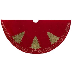 Kurt Adler 60-Inch Red Tree Skirt with Green Embroidered Tree Design - 1 of 4