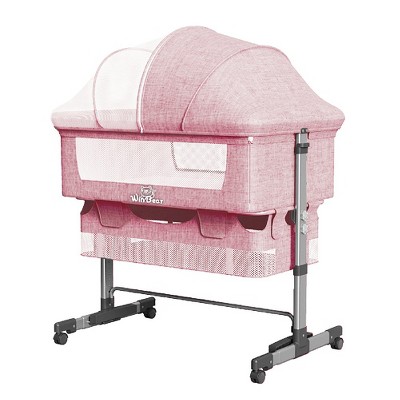 Lirago 3-in-1 Bassinets & Bedside Sleepers Convertible Baby Crib Adjustable Height Lockable Wheels Mosquito Net Storage