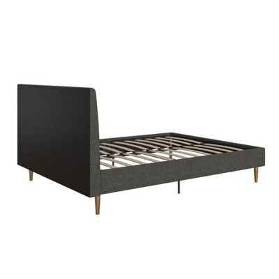 Daphne Dark Gray Linen Queen Upholstered Platform Bed with Brass Legs