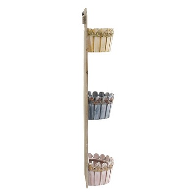Rustic Wooden 35" Triple Basket Wall Planter for Indoor/Outdoor