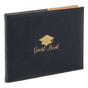 Blue Panda Leather Graduation Sign In Guest Book for College, High School, Class of 2025 Grad Party, Black with Gold Foil - 1 of 4