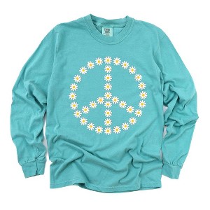 Simply Sage Market Women's Daisy Peace Sign Long Sleeve Garment Dyed Tee - 1 of 2