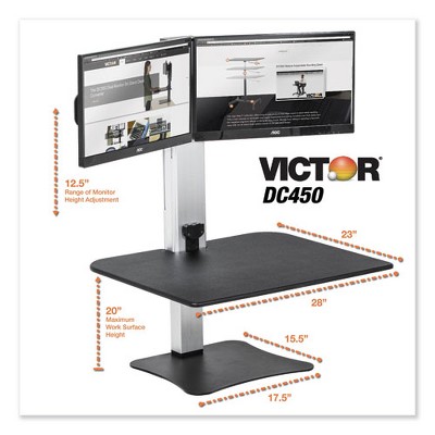 Black and Aluminum Electric Dual Monitor Standing Desk Converter