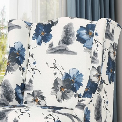 Handcrafted Floral Brown Wood Slope Arm Club Accent Chair