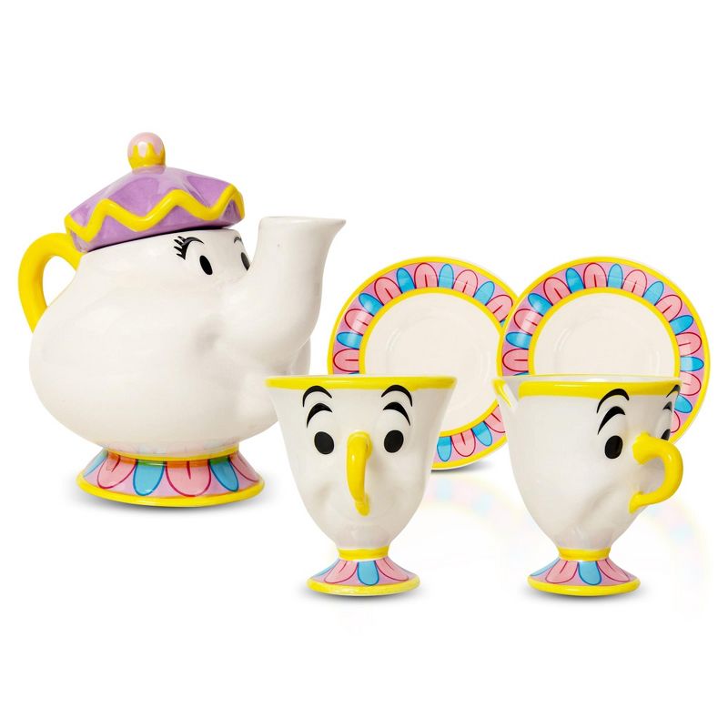 Ukonic Disney Beauty and the Beast Mrs. Potts Teapot Set With 2 Chip Cups and Saucers, 1 of 10