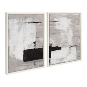 Kate and Laurel Sylvie Line 1 Left and Right Neutral Linen Framed Canvas Art Set by Nikita Jariwala - 1 of 4