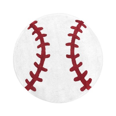 30" Round Baseball Floor Rug Red/White - Sweet Jojo Designs