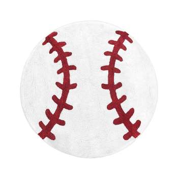 30" Round Baseball Floor Kids' Rug Red/White - Sweet Jojo Designs