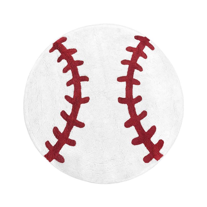 30&#34; Round Baseball Floor Kids&#39; Rug Red/White - Sweet Jojo Designs, 1 of 5