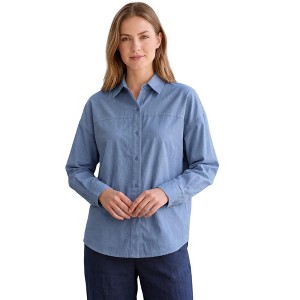 INSPIRE CHIC Women's Cotton Long Sleeve Button Down Commute Shirt with Chest Pocket X-Large Blue : Target