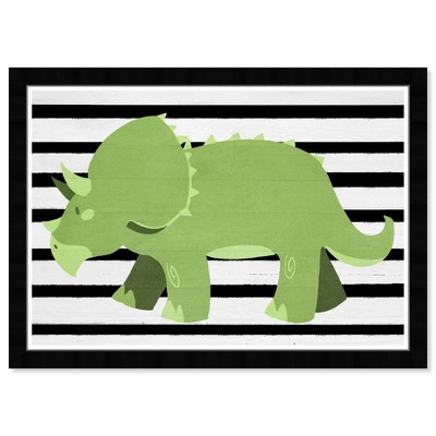 21" x 15" Folk Triceratops Animals Framed Art Print - Wynwood Studio: Modern Decor, Digital Artwork, Plastic Frame, Wire Mount