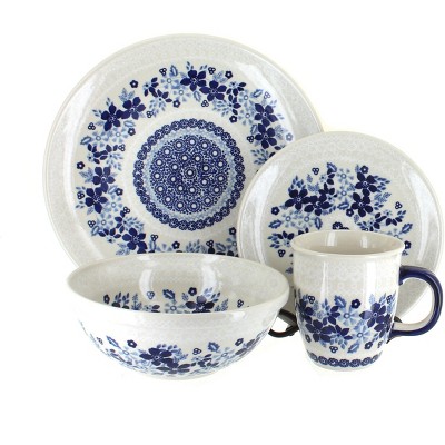 Blue Rose Polish Pottery Elizabeth 16 Piece Dinnerware Set