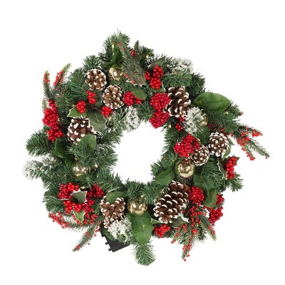 Kurt Adler 24" Battery-Operated 30-Light LED Holly Berry Wreath