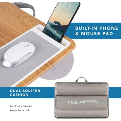 Oak Woodgrain Lap Desk with Wrist Rest and Mouse Pad