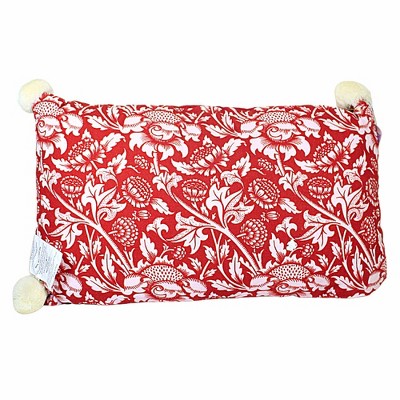 Red Cotton Holiday Christmas Pillow with Pom Poms