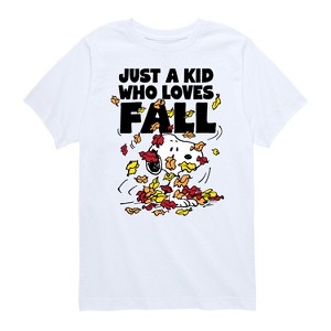 Boys' - Peanuts - Just A Kid Who Loves Fall Short Sleeve Graphic T-Shirt - 1 of 4